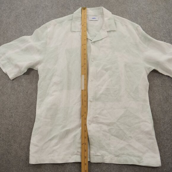 Topman Shirt Mens Medium Green Button Up Linen Long Sleeve Geometric Print - Picture 13 of 16